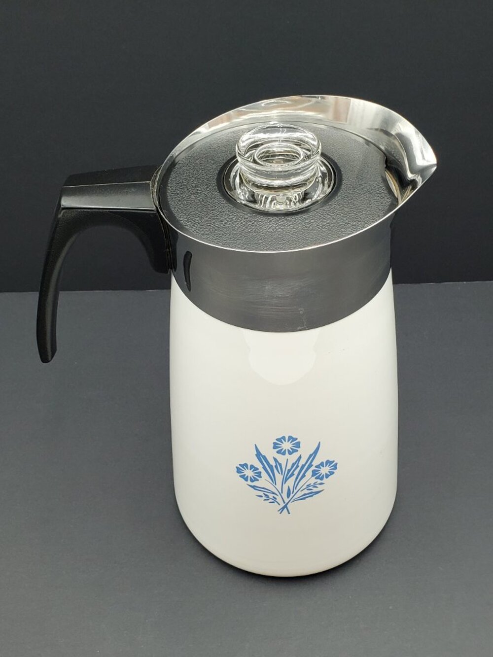 Corningware Blue Cornflower 10 Cup Stovetop Percolator With Stem Basket & Lid